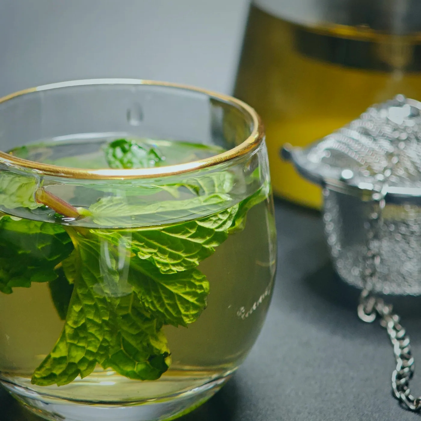 The counter, with tea already poured